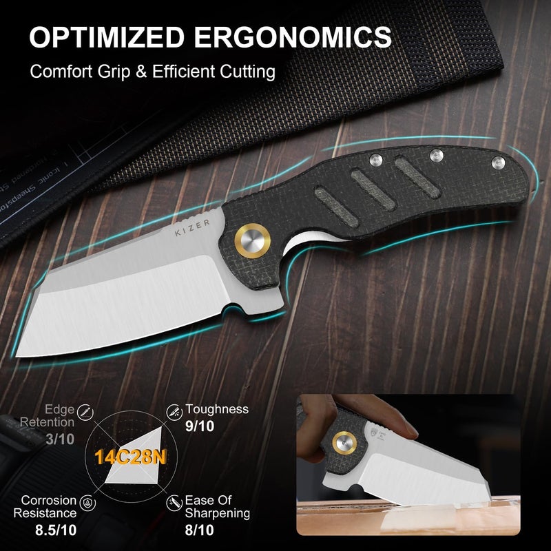 KIZER سكين جيب C01C XL شيبردوغ، شفرة 3.9" 14C28N شكل خروف، سكين طي EDC مع مقبض نسيج نوربلكس ألتركس™ ميكارتا، قفل بطانة، فليبر، سكاكين تخييم للرجال والنساء، V5488M2 - Image 4